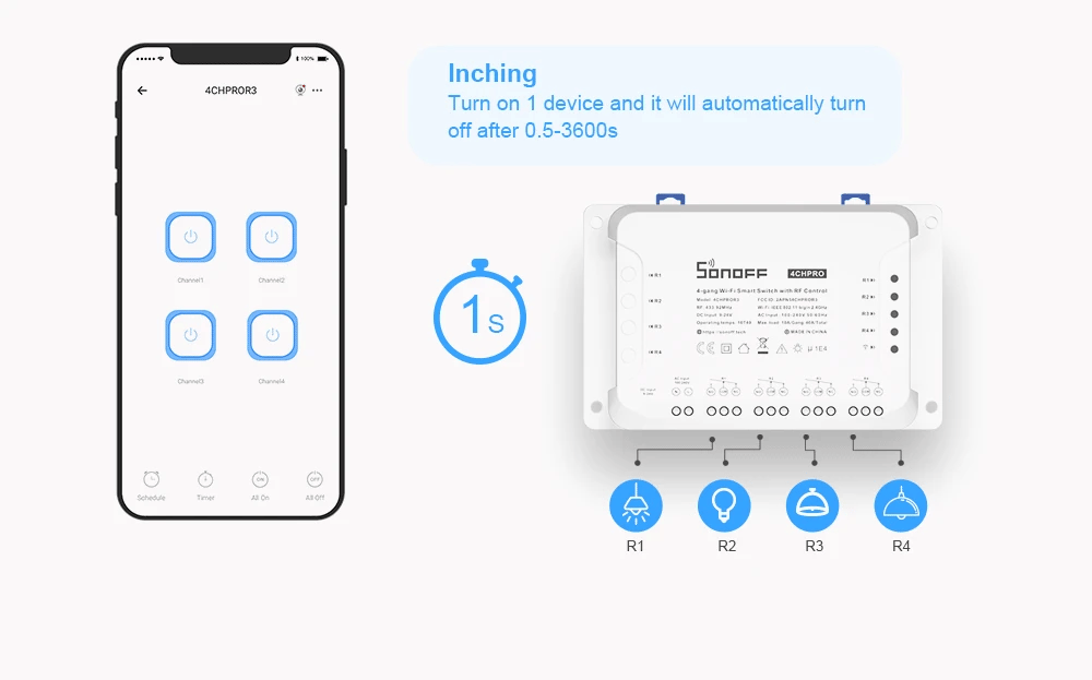 Itead SONOFF 4CH R3/ 4CH PRO R3 Wifi Switch Module 4 Gang Wi-Fi DIY Smart Switch APP Voice Control Smart Home Works With Alexa