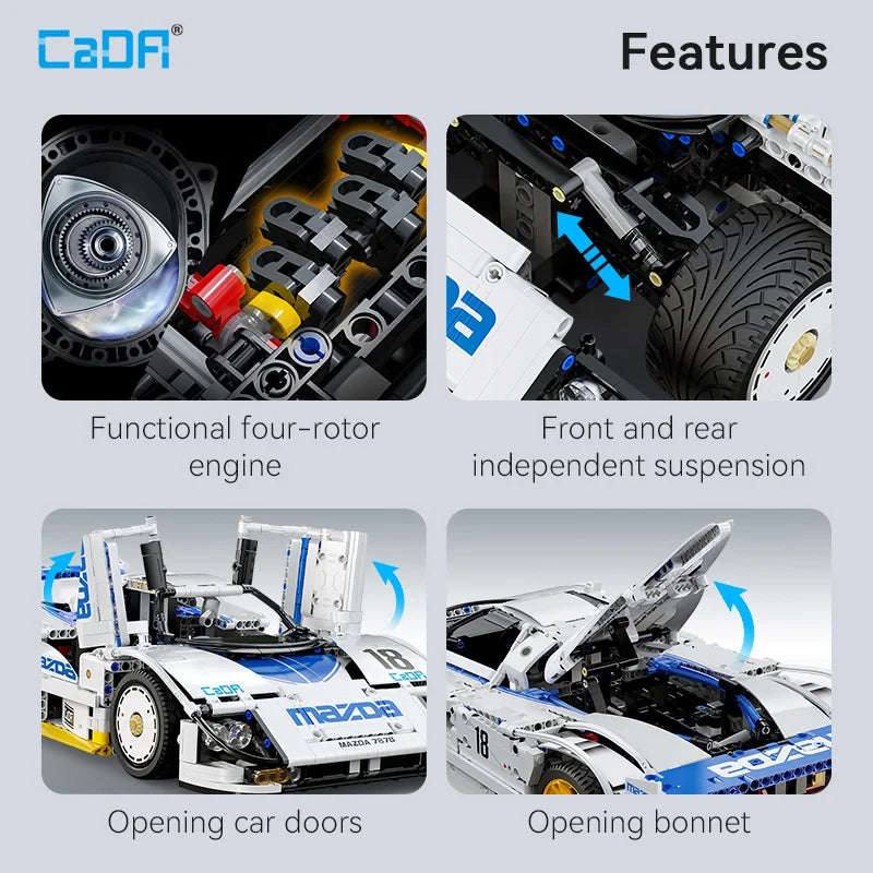 CaDA 1:10 Mazda 787B Technical Racing Car C42 Sports Car Model Building Blocks City Endurance Sports-Car Bricks Toys Kid Gifts ﻿
