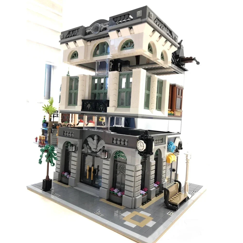 Creative Expert Brick Bank Cafe Corner Model MOC Street View House Building Blocks Toys Pet Book Shop Town Hall Downtown Diner