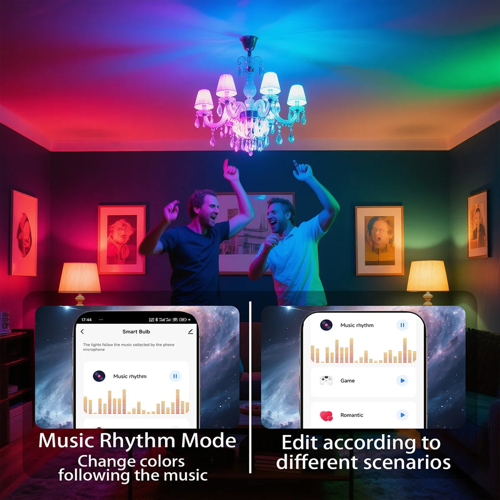 4pcs, Smart RGBCW LED Bulb, Dimmable Color Changing, Music Sync, App Control, Smart Home Light for Bedroom Living Room