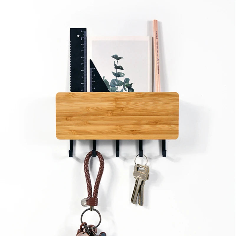 Wall Hanging Bamboo Key Hanger Holder Wall Organizer Rectangle Key Rack Hooks Coat Hooks Home Decoration Coat Hanger 2030