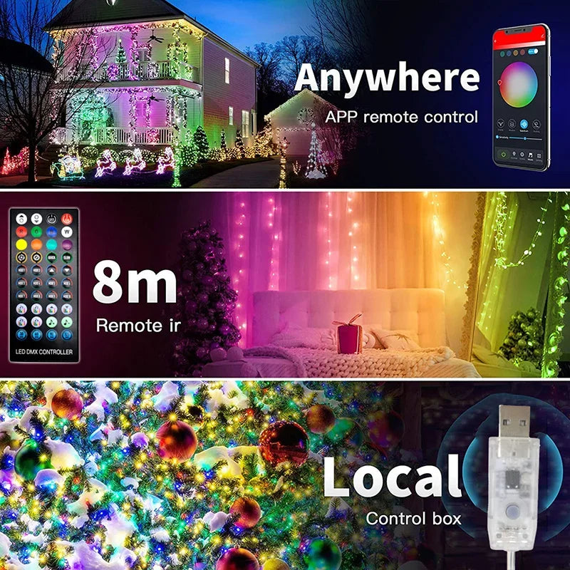 Smart Light String RGB Led Strip Bluetooth DIY Dreamcolor Fairy Light Christmas Tree Garland Light Waterproof Party Room Decor