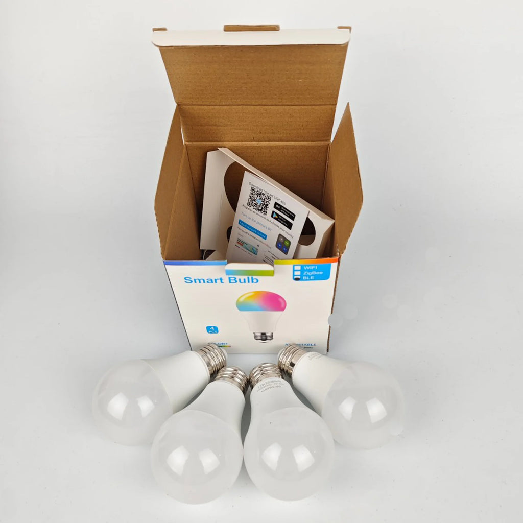 4pcs, Smart RGBCW LED Bulb, Dimmable Color Changing, Music Sync, App Control, Smart Home Light for Bedroom Living Room