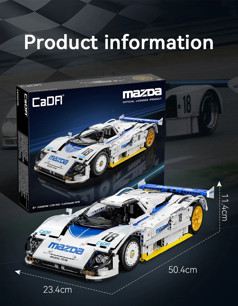 CaDA 1:10 Mazda 787B Technical Racing Car C42 Sports Car Model Building Blocks City Endurance Sports-Car Bricks Toys Kid Gifts ﻿