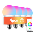 4pcs, Smart RGBCW LED Bulb, Dimmable Color Changing, Music Sync, App Control, Smart Home Light for Bedroom Living Room