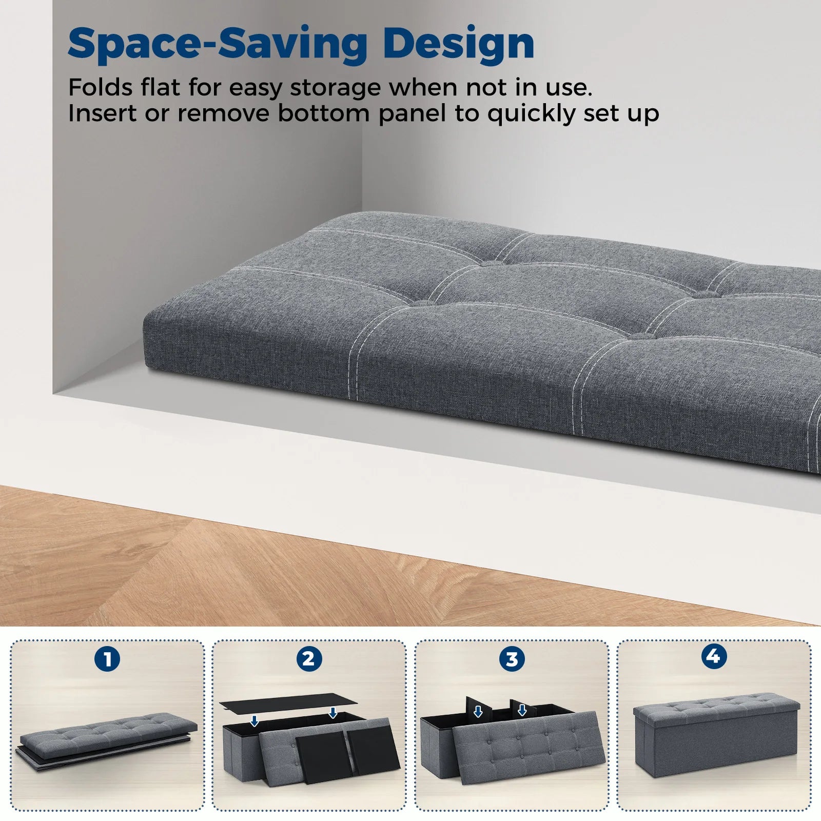 Foldable Stool Ottoman Storage Bench Chest Seat Organizer Box Multifunctional Home Furniture for Living Room