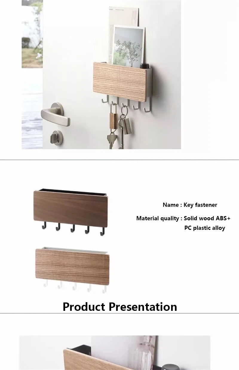 Wall Hanging Bamboo Key Hanger Holder Wall Organizer Rectangle Key Rack Hooks Coat Hooks Home Decoration Coat Hanger 2030
