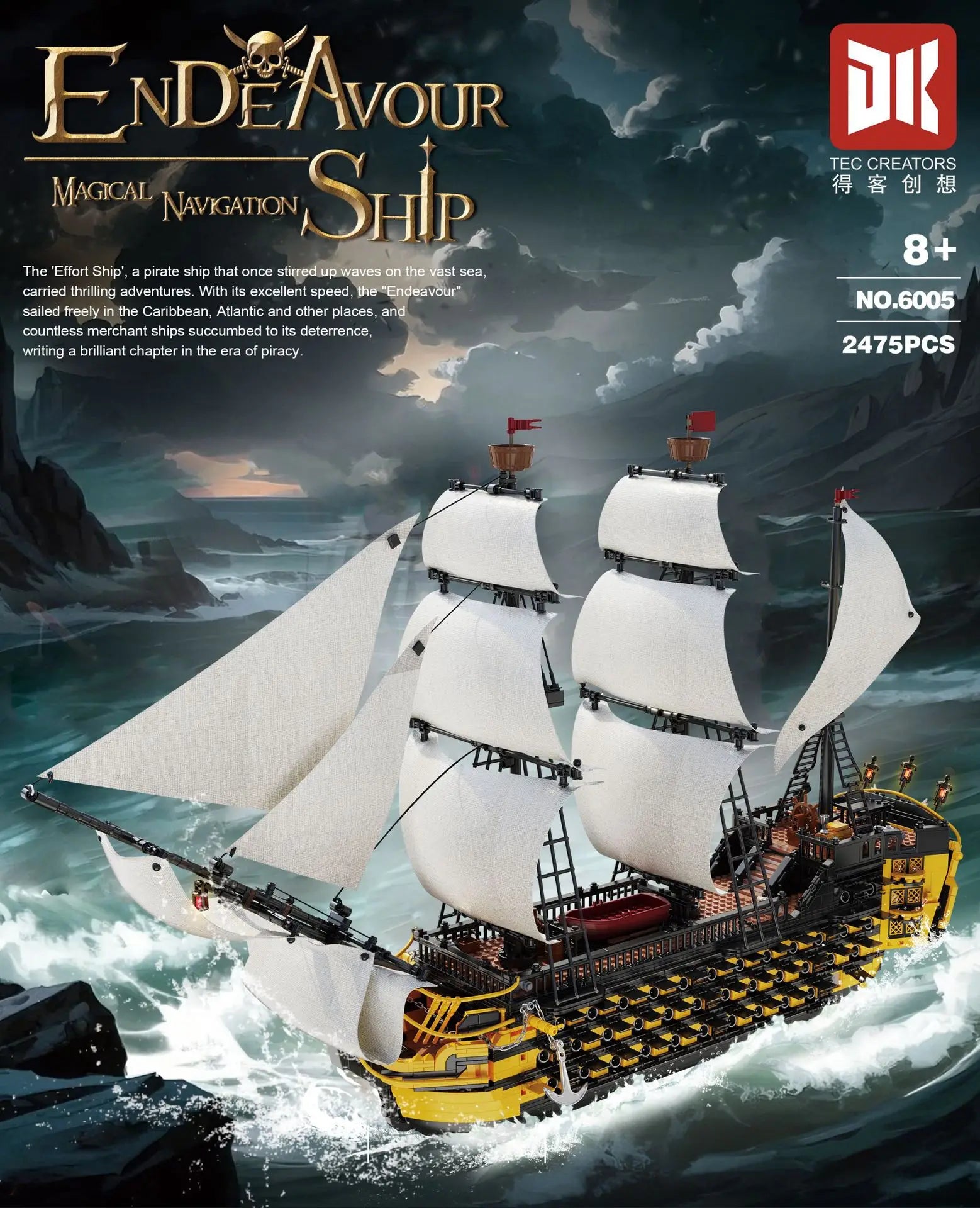 Caribbean Pirate Ship Endeavour Building Blocks Movie Game Sailing Battleship Assembly DIY Toys for Boys Christmas Gift 2475pcs