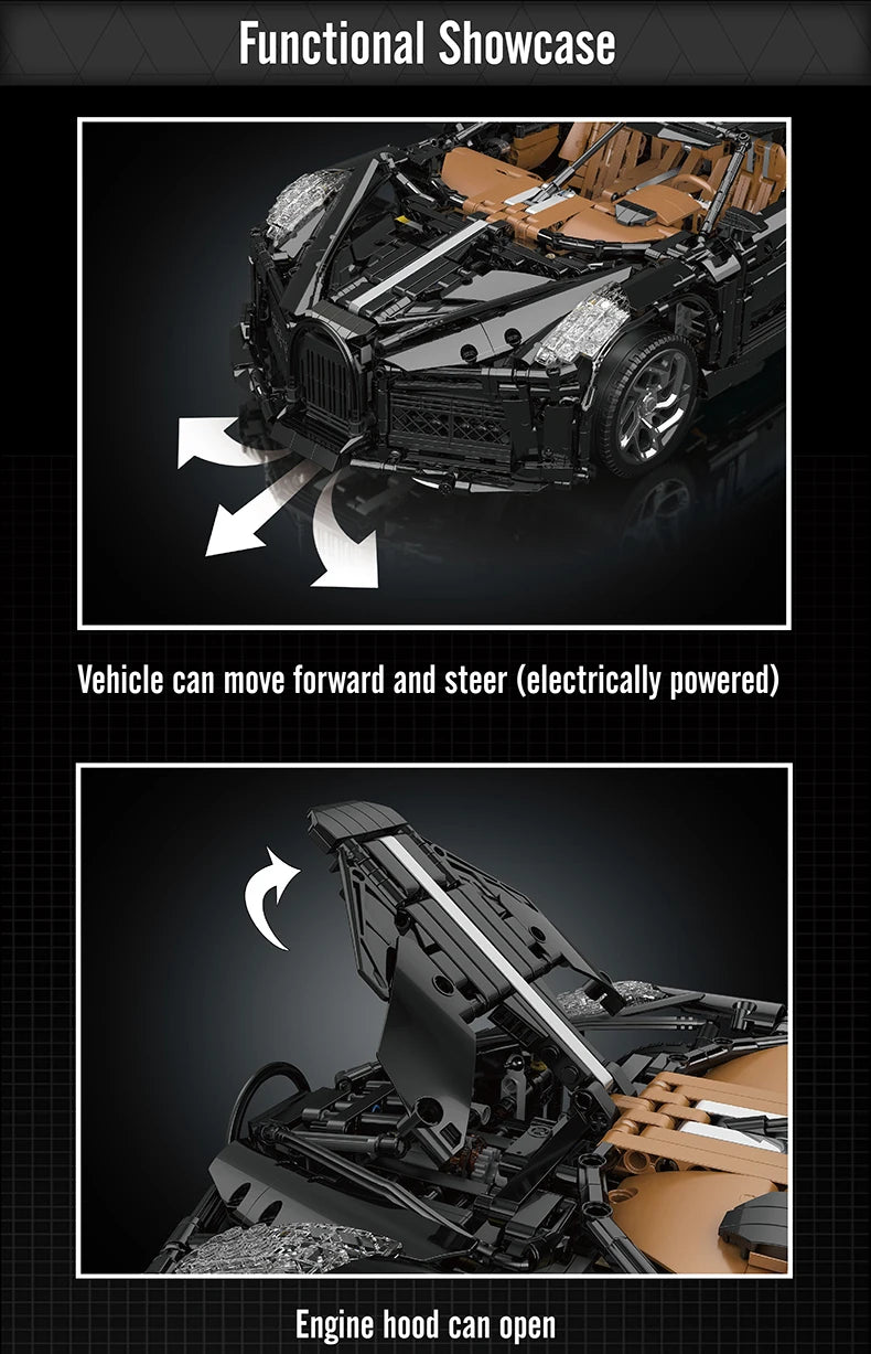 Mould King 13163 Technical Car Toys The MOC Black La Voiture Noire Building Block Assembly Sport Car Brick Kids Christmas Gift