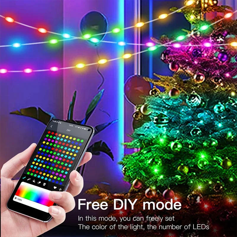 Smart Light String RGB Led Strip Bluetooth DIY Dreamcolor Fairy Light Christmas Tree Garland Light Waterproof Party Room Decor