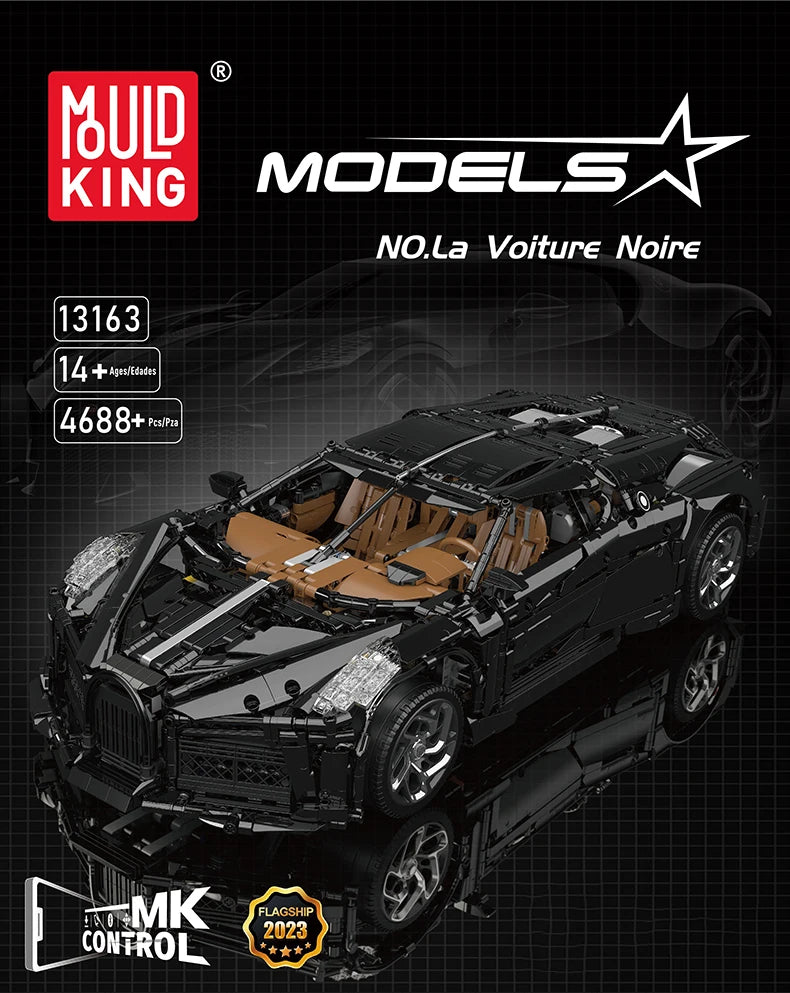 Mould King 13163 Technical Car Toys The MOC Black La Voiture Noire Building Block Assembly Sport Car Brick Kids Christmas Gift