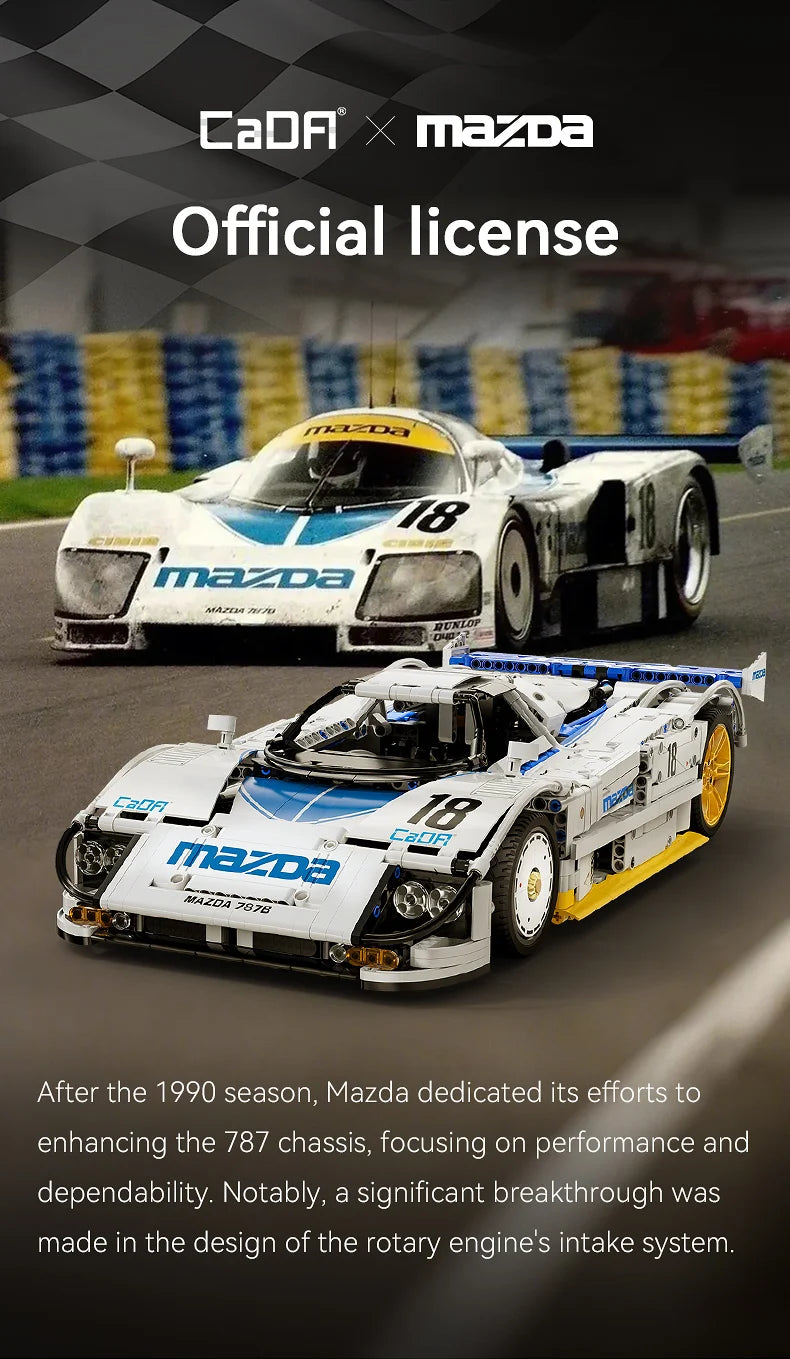 CaDA 1:10 Mazda 787B Technical Racing Car C42 Sports Car Model Building Blocks City Endurance Sports-Car Bricks Toys Kid Gifts ﻿