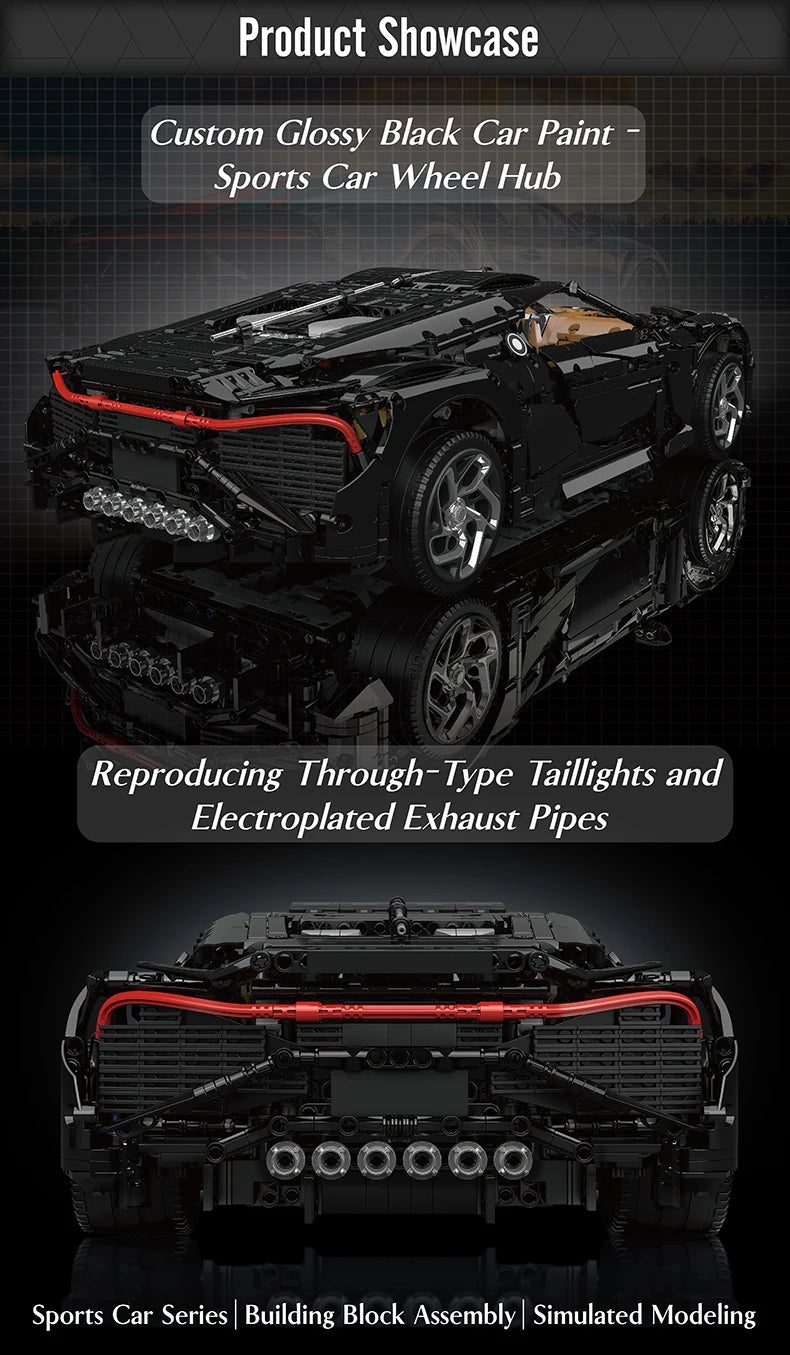 Mould King 13163 Technical Car Toys The MOC Black La Voiture Noire Building Block Assembly Sport Car Brick Kids Christmas Gift