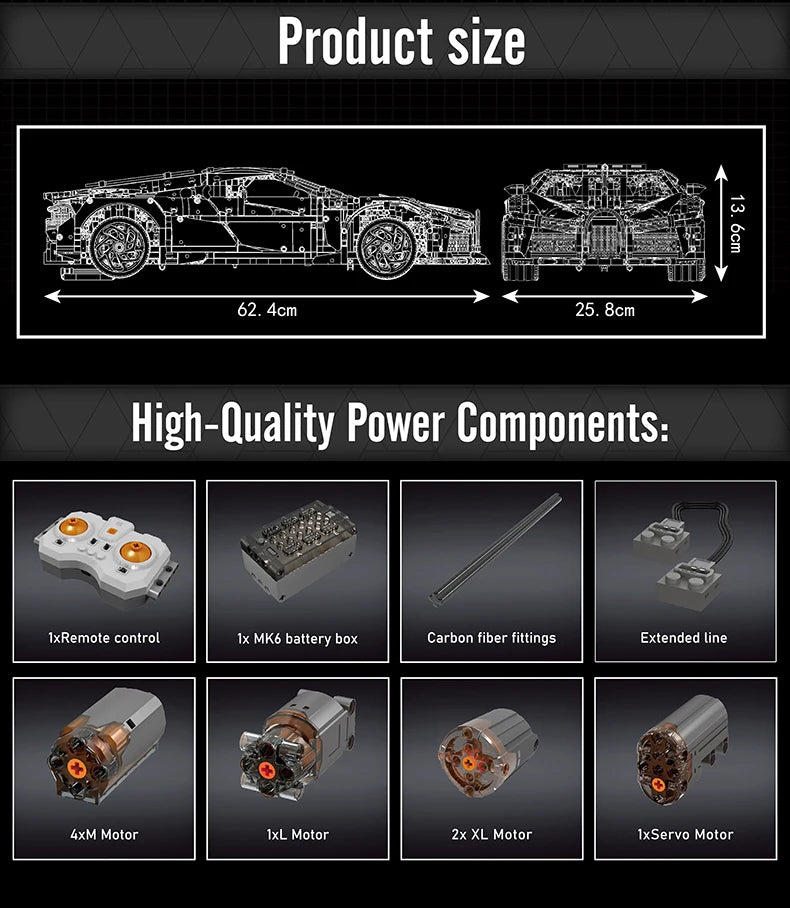 Mould King 13163 Technical Car Toys The MOC Black La Voiture Noire Building Block Assembly Sport Car Brick Kids Christmas Gift