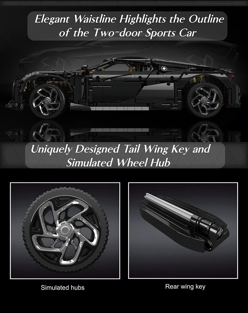 Mould King 13163 Technical Car Toys The MOC Black La Voiture Noire Building Block Assembly Sport Car Brick Kids Christmas Gift