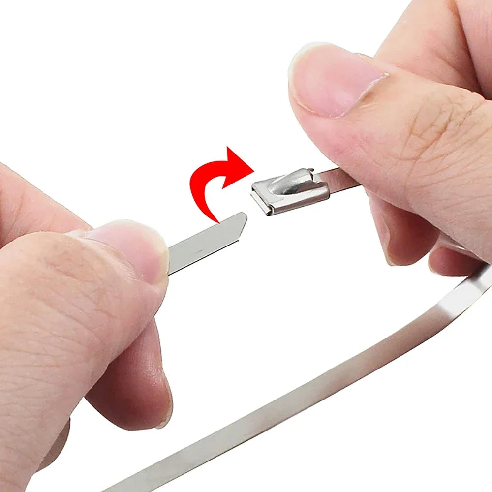 Metal Cable Ties Stainless Steel Self Locking Fastening Rings Heavy Duty Cables Tie Strap Exhaust Wrap Organizer For Home Office