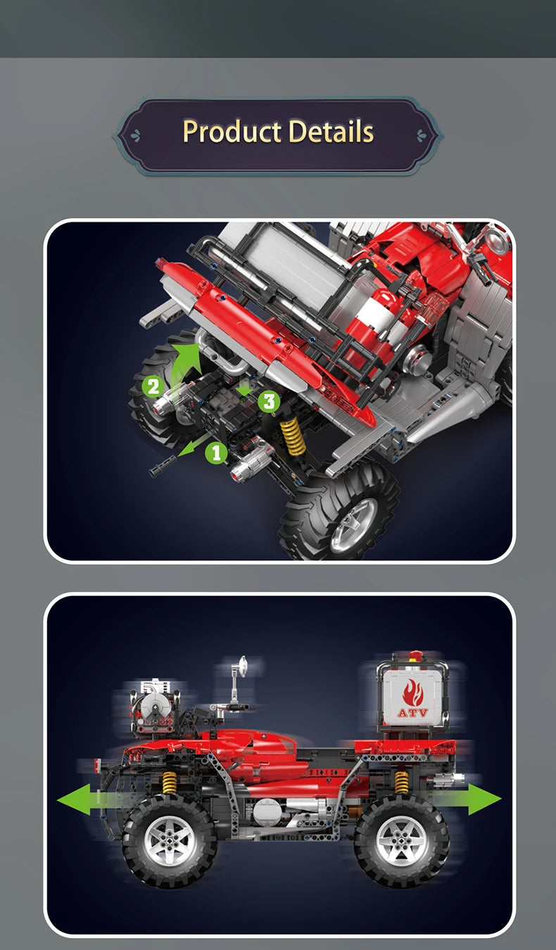 Mould King 23003 Technical Car Toys The RC ATV FireFighting Vehicle Building Block Assembly Motorcycle Set Kids Christmas Gift
