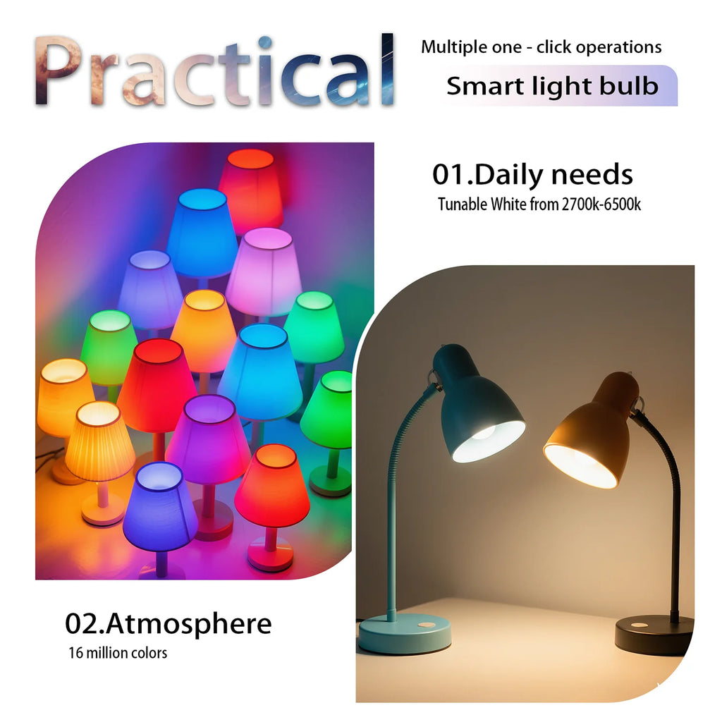 4pcs, Smart RGBCW LED Bulb, Dimmable Color Changing, Music Sync, App Control, Smart Home Light for Bedroom Living Room