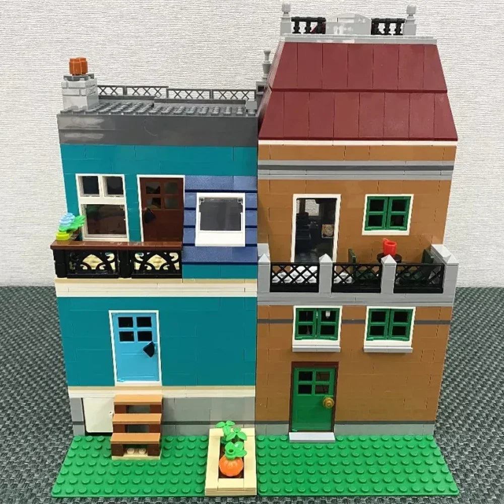 Creative Expert Brick Bank Cafe Corner Model MOC Street View House Building Blocks Toys Pet Book Shop Town Hall Downtown Diner