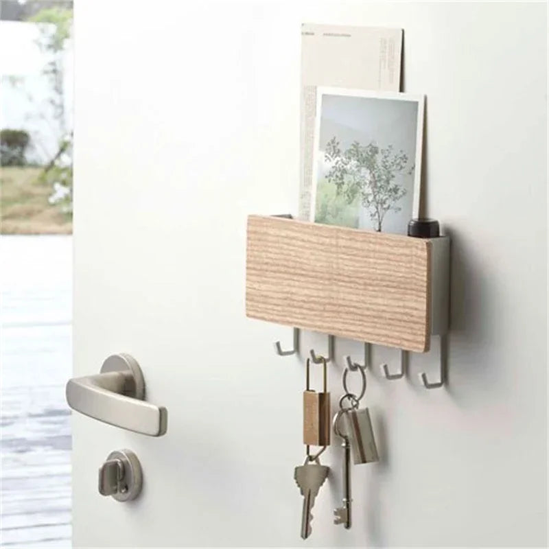 Wall Hanging Bamboo Key Hanger Holder Wall Organizer Rectangle Key Rack Hooks Coat Hooks Home Decoration Coat Hanger 2030