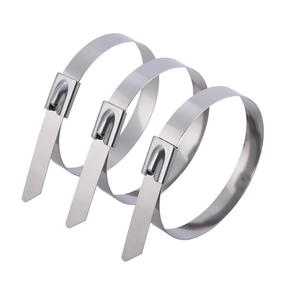 Metal Cable Ties Stainless Steel Self Locking Fastening Rings Heavy Duty Cables Tie Strap Exhaust Wrap Organizer For Home Office