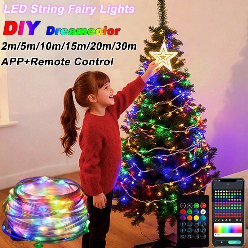Smart Light String RGB Led Strip Bluetooth DIY Dreamcolor Fairy Light Christmas Tree Garland Light Waterproof Party Room Decor