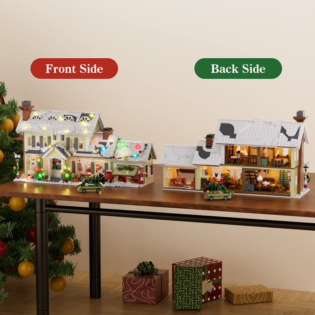 Christmas Holiday House Building Set Christmas Holiday Snow Village Blocks Toys with Clark's Car,Gifts for Boys, Girls(1484pcs)