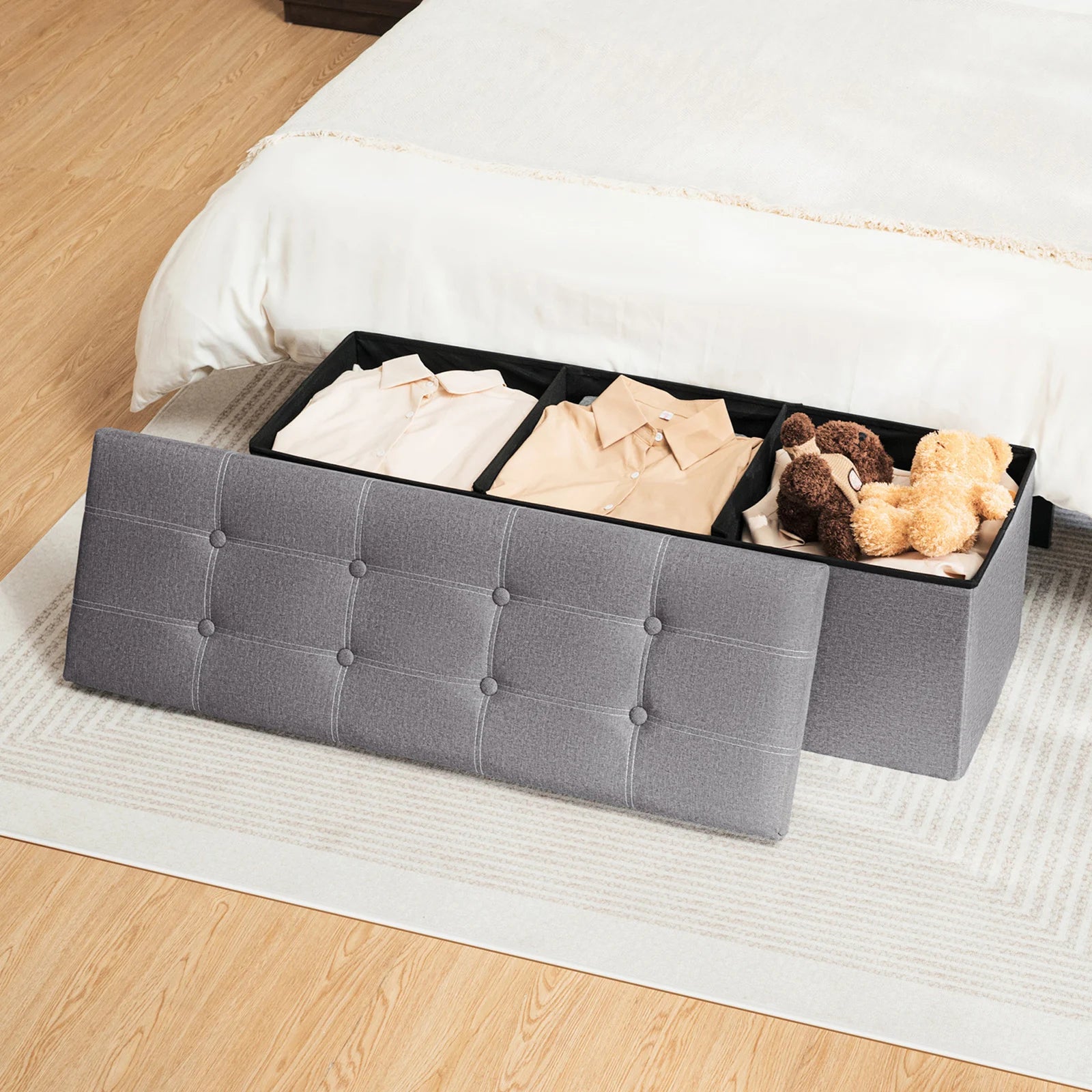 Foldable Stool Ottoman Storage Bench Chest Seat Organizer Box Multifunctional Home Furniture for Living Room
