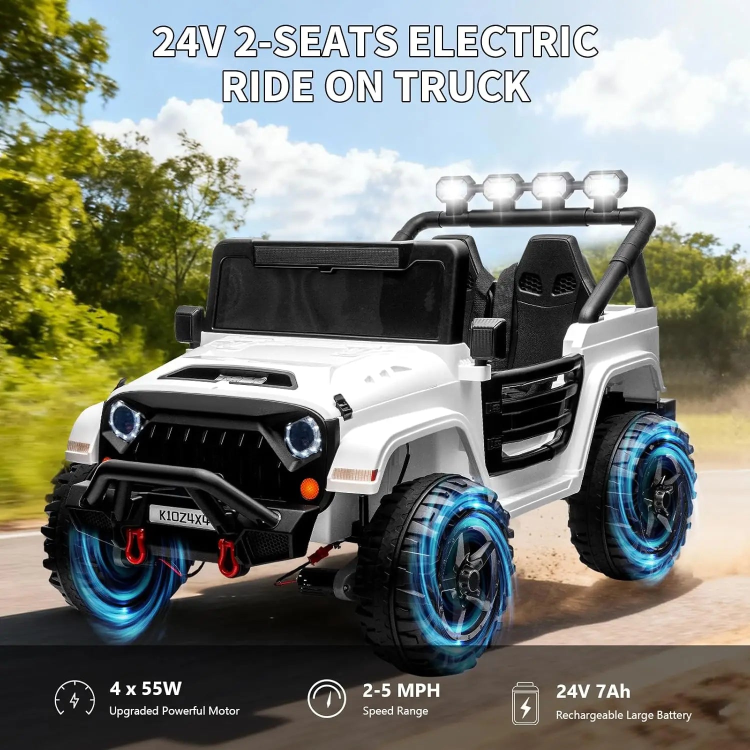 2 Seater Ride on Car for Kids, 24V Electric Toys w/Remote Control,4 Powerful Motors, 4WD/2WD, 3 Speeds, Led Lights, Bluetooth,