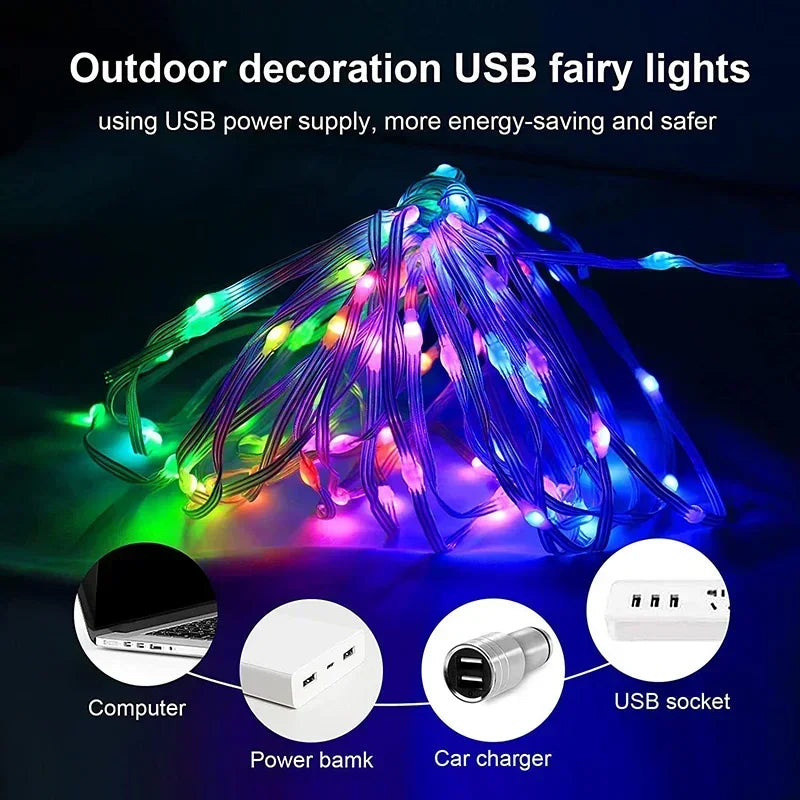 Smart Light String RGB Led Strip Bluetooth DIY Dreamcolor Fairy Light Christmas Tree Garland Light Waterproof Party Room Decor