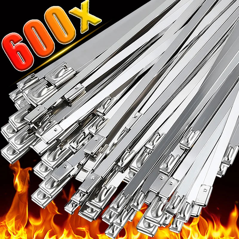 Metal Cable Ties Stainless Steel Self Locking Fastening Rings Heavy Duty Cables Tie Strap Exhaust Wrap Organizer For Home Office