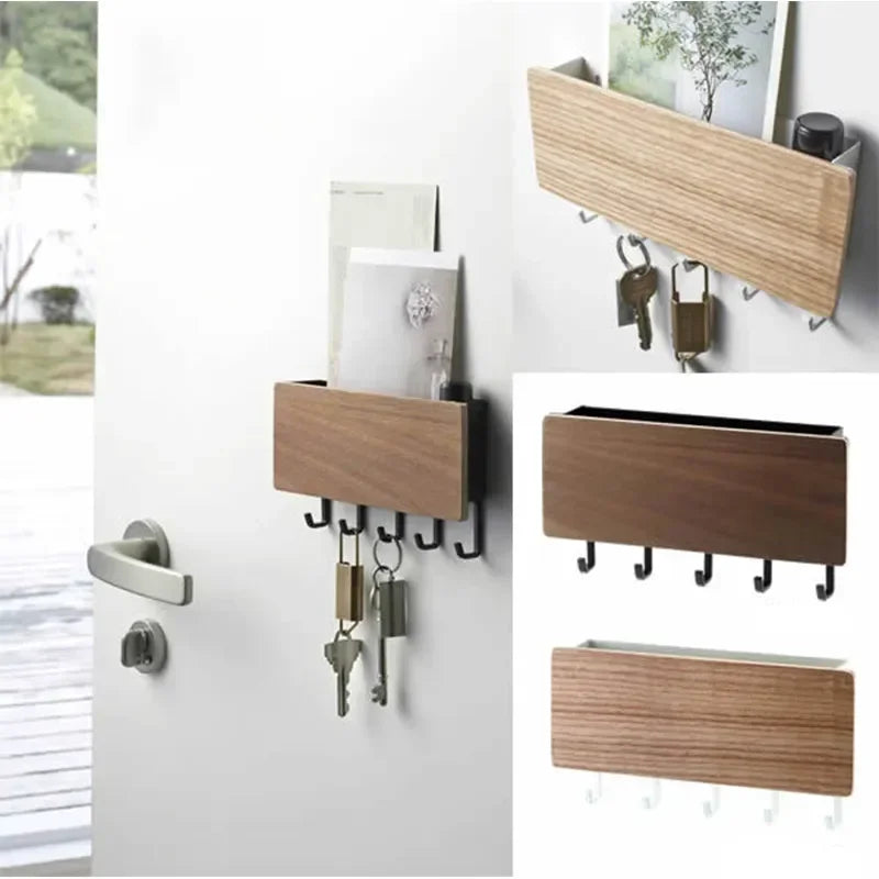 Wall Hanging Bamboo Key Hanger Holder Wall Organizer Rectangle Key Rack Hooks Coat Hooks Home Decoration Coat Hanger 2030