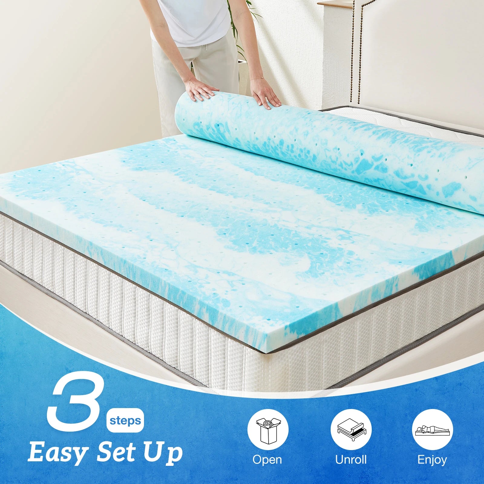 MCQ 2 Inch Soft Bed Mattress Full Size Memory Foam Gel Breathable Cooling Mattress Soft Bed Topper Home Bedroom Furniture