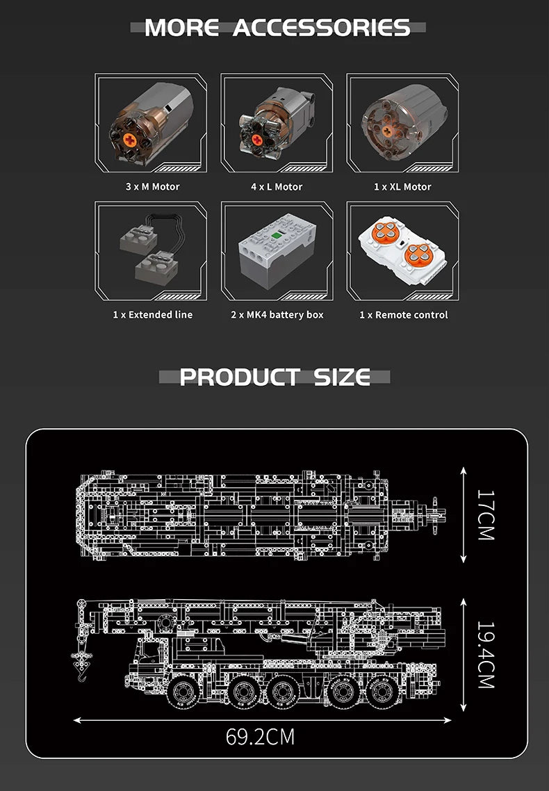Mould King 17073 17074 Technical Car Toys The RC LTM 1110 Crane Building Block Engineering Truck Brick Set Kids Christmas Gift