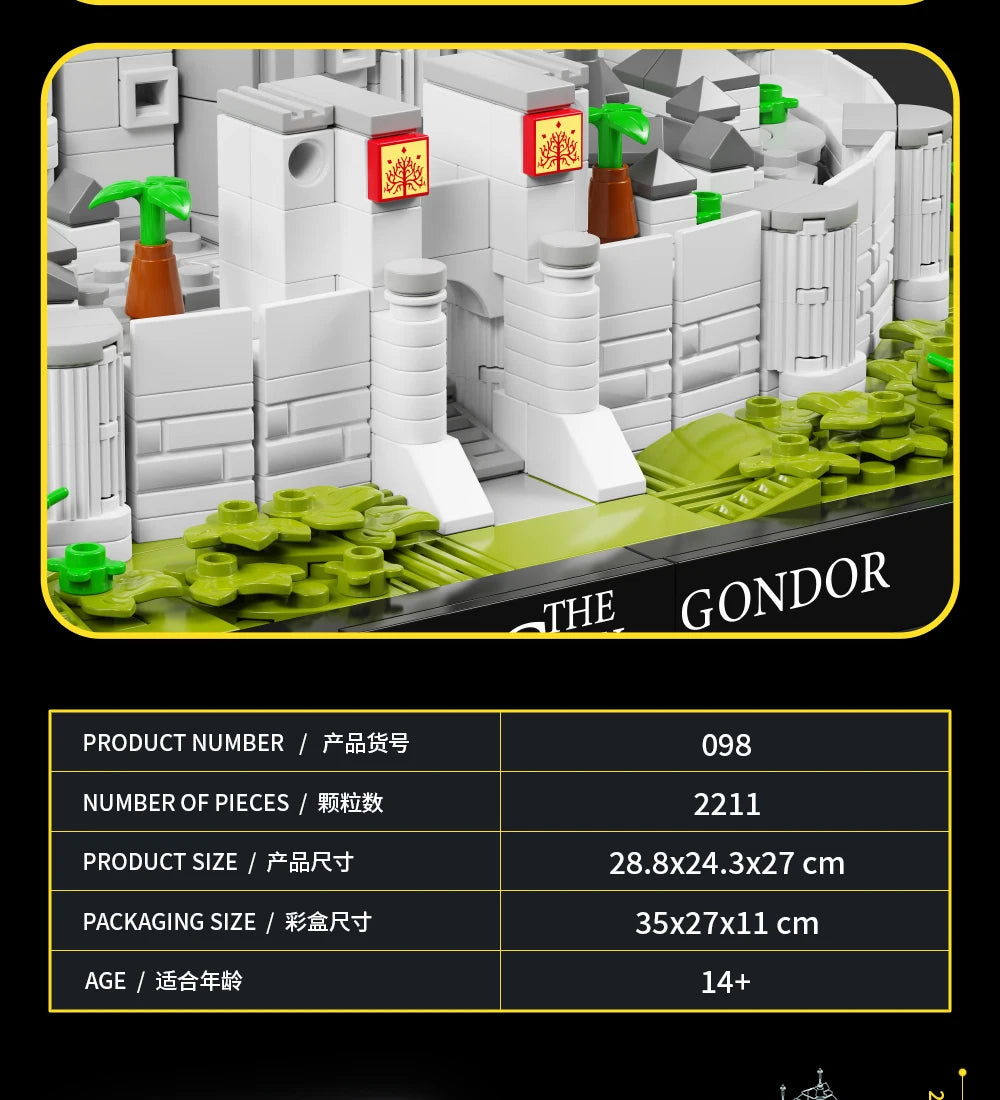 2211PCS Movie Rings Minas White City Tirith Building Blocks Street View Castle Modular Architecture Model  Puzzle Toys Kid Gifts