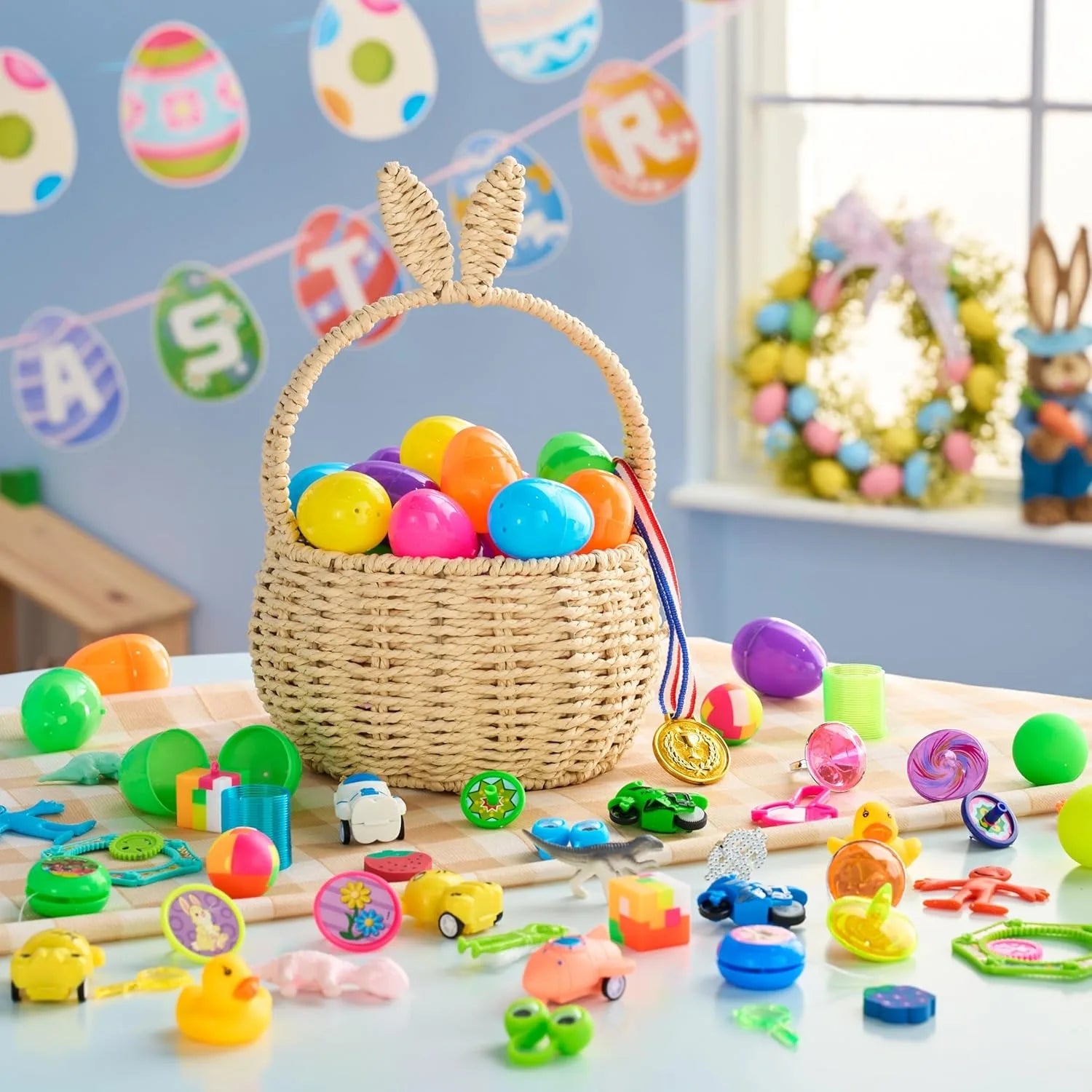 JOYFY 48Pcs Easter Eggs with Toys Inside Prefilled Easter Eggs with Popular Assorted Toys for Boys Girls Basket Stuffers Filler