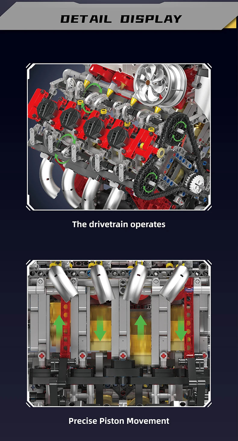 Mould King 10130 The F488 Supercar V8 Engine Building Block Technical Car Brick Set Assembly Car Engine Toys Kids Christmas Gift