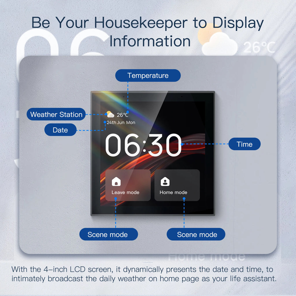 MOES Tuya wifi Multi-functional Touch Screen Control Panel 4-inch in-wall Central Controllr for Intelligent Scenes Smart Home