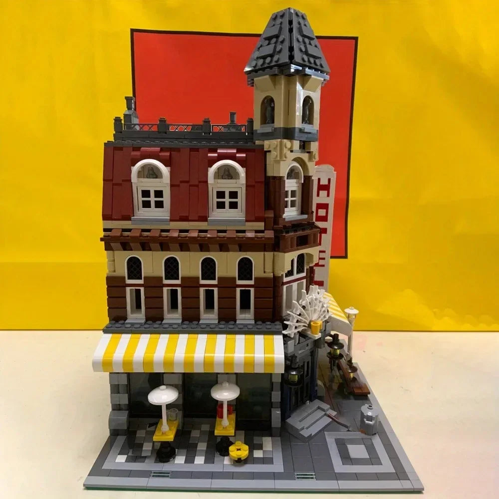 Creative Expert Brick Bank Cafe Corner Model MOC Street View House Building Blocks Toys Pet Book Shop Town Hall Downtown Diner