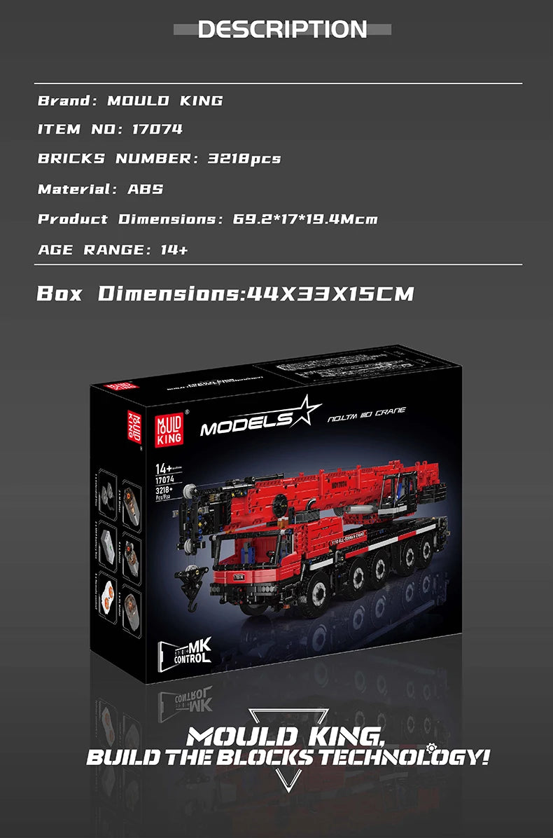 Mould King 17073 17074 Technical Car Toys The RC LTM 1110 Crane Building Block Engineering Truck Brick Set Kids Christmas Gift