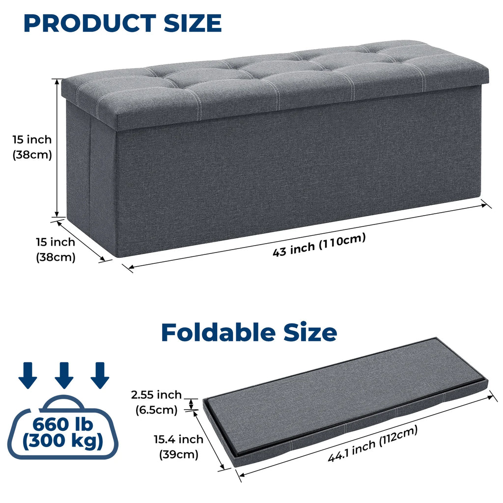Foldable Stool Ottoman Storage Bench Chest Seat Organizer Box Multifunctional Home Furniture for Living Room