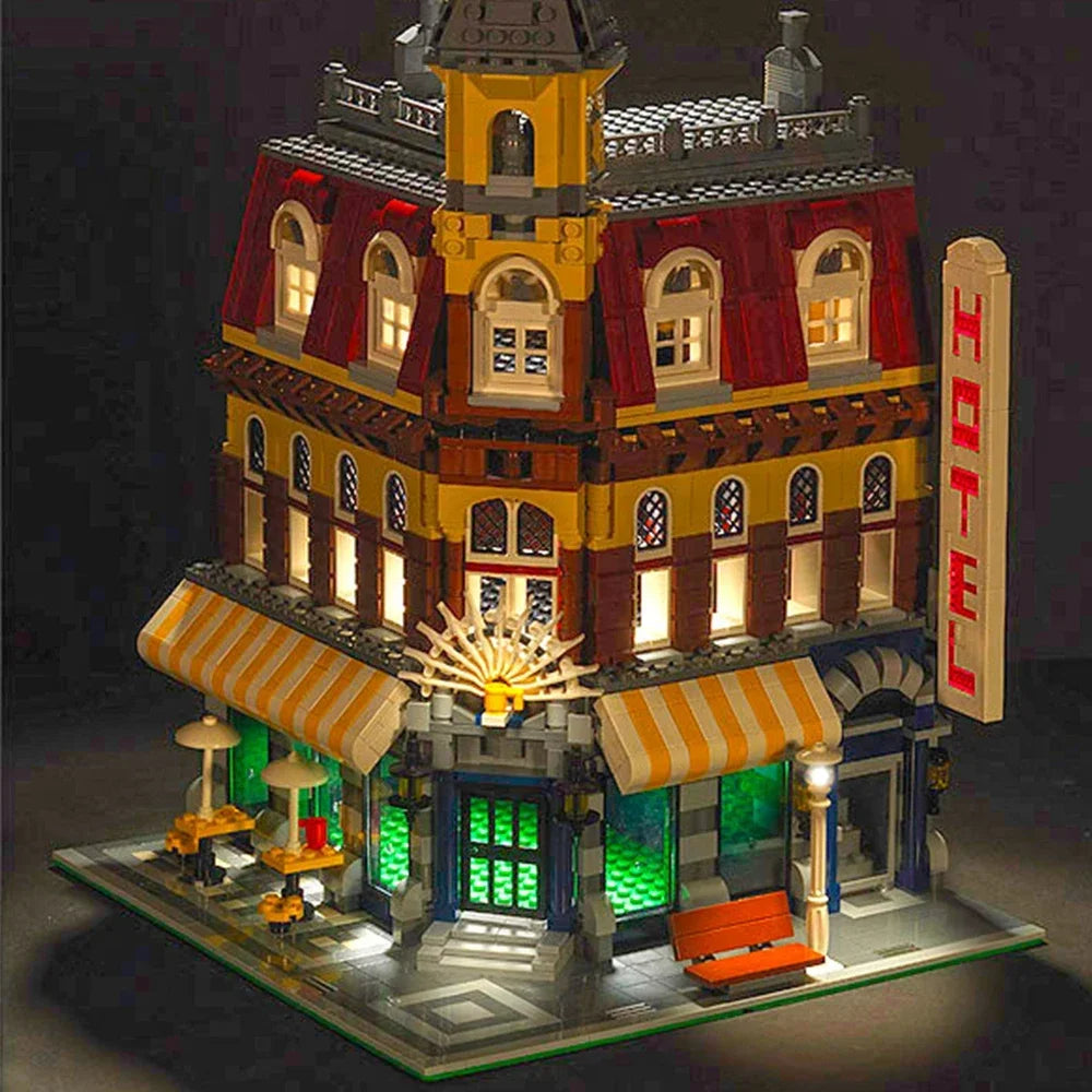 Creative Expert Brick Bank Cafe Corner Model MOC Street View House Building Blocks Toys Pet Book Shop Town Hall Downtown Diner