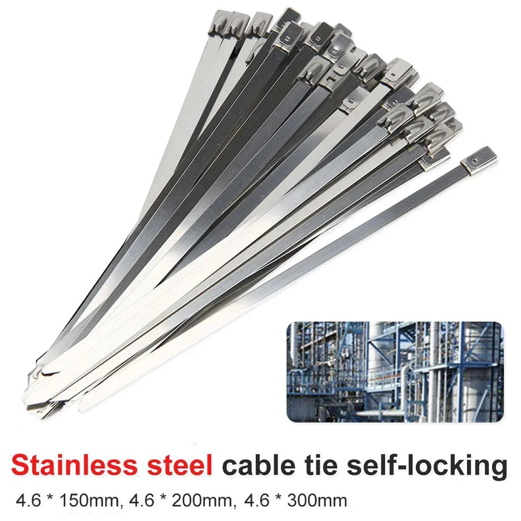 Metal Cable Ties Stainless Steel Self Locking Fastening Rings Heavy Duty Cables Tie Strap Exhaust Wrap Organizer For Home Office