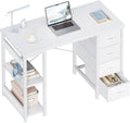 40in White Computer Desk with 4 Fabric Drawers Storage Shelves Home Office Gaming Study, Customized