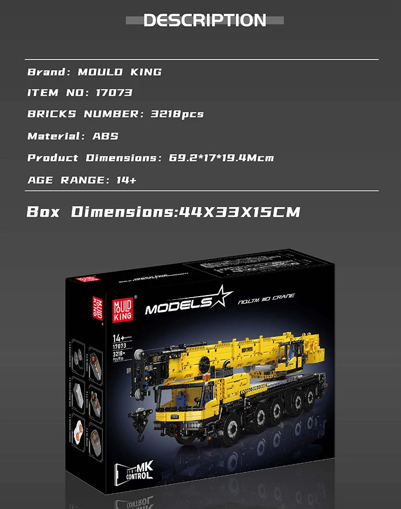 Mould King 17073 17074 Technical Car Toys The RC LTM 1110 Crane Building Block Engineering Truck Brick Set Kids Christmas Gift