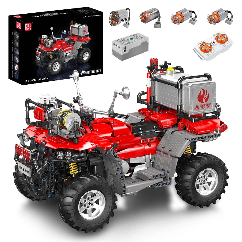 Mould King 23003 Technical Car Toys The RC ATV FireFighting Vehicle Building Block Assembly Motorcycle Set Kids Christmas Gift