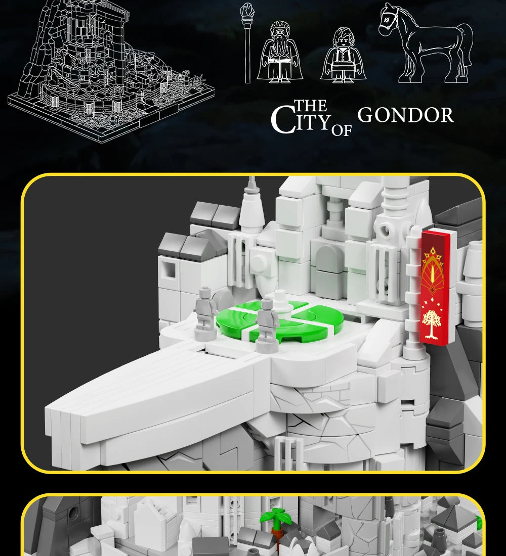 2211PCS Movie Rings Minas White City Tirith Building Blocks Street View Castle Modular Architecture Model  Puzzle Toys Kid Gifts