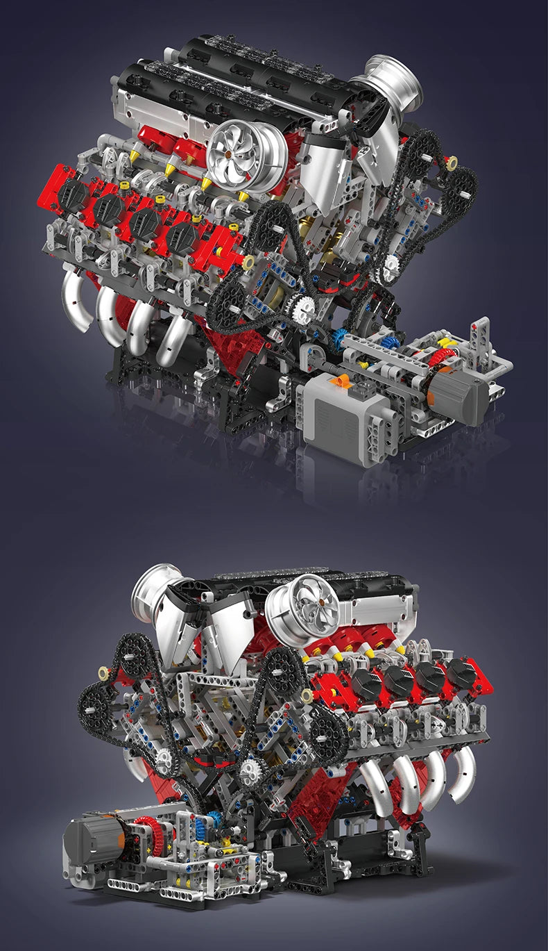 Mould King 10130 The F488 Supercar V8 Engine Building Block Technical Car Brick Set Assembly Car Engine Toys Kids Christmas Gift