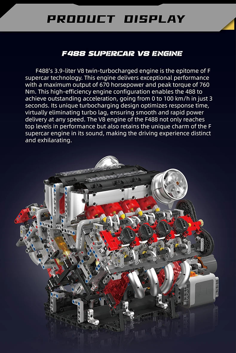 Mould King 10130 The F488 Supercar V8 Engine Building Block Technical Car Brick Set Assembly Car Engine Toys Kids Christmas Gift