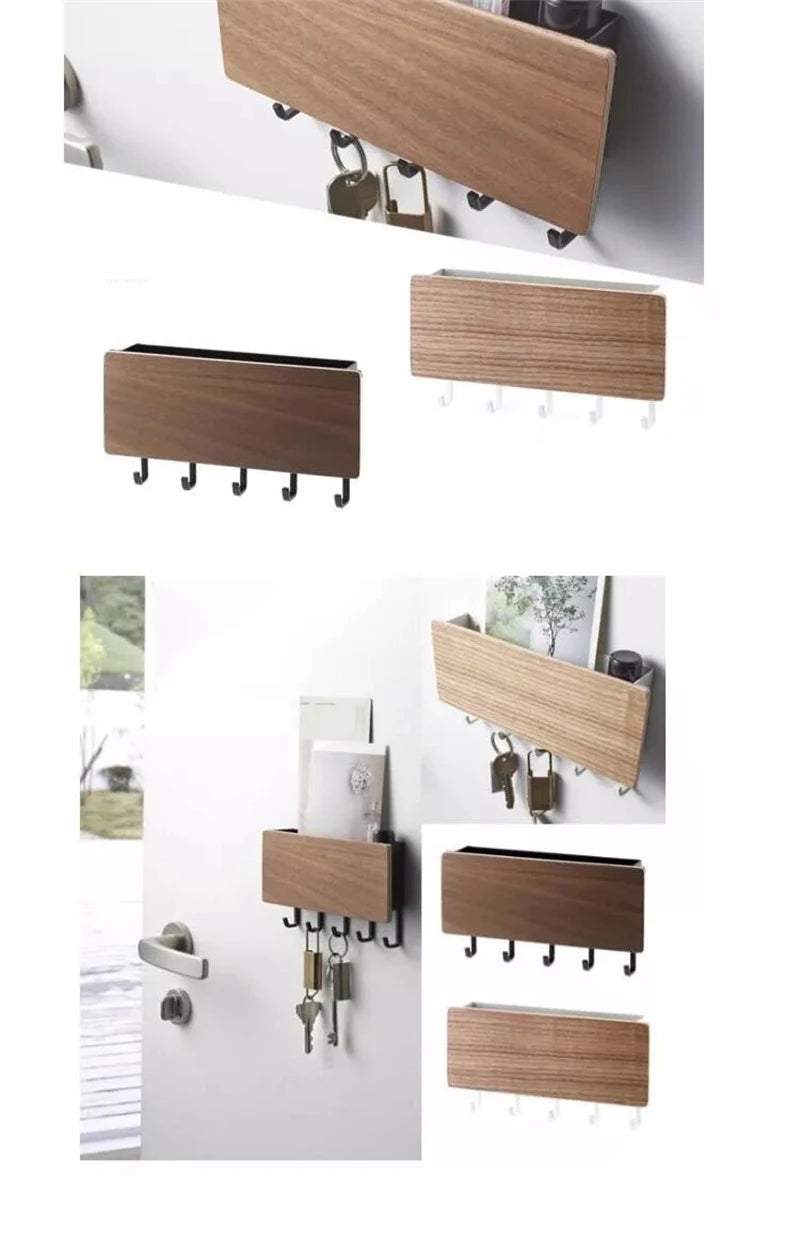 Wall Hanging Bamboo Key Hanger Holder Wall Organizer Rectangle Key Rack Hooks Coat Hooks Home Decoration Coat Hanger 2030